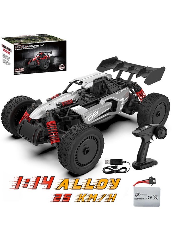 1:14 Scale High-Speed RC Car 25 KM/H - Alloy Remote Control Racing Car, Off-Road Drift Vehicle for Kids & Adults, Rechargeable Battery, Durable & Stylish Design - Grey