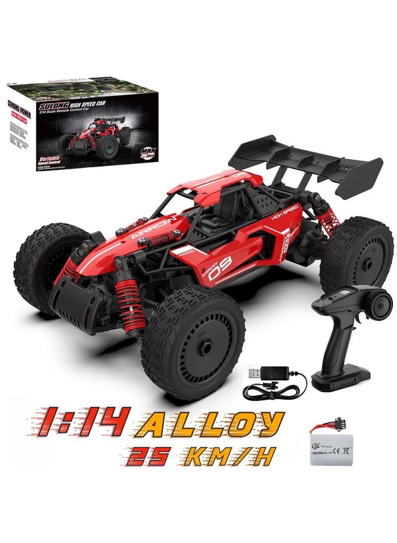 1:14 Scale High-Speed RC Car 25 KM/H - Alloy Remote Control Racing Car, Off-Road Drift Vehicle for Kids & Adults, Rechargeable Battery, Durable & Stylish Design - Red