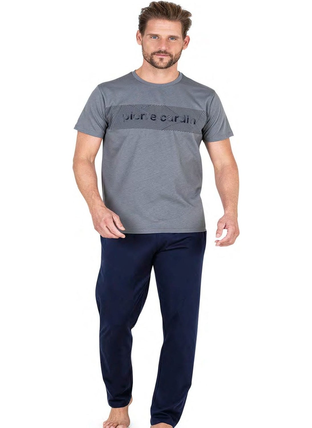 6050 Men's Gray Short Sleeve Pajama Set