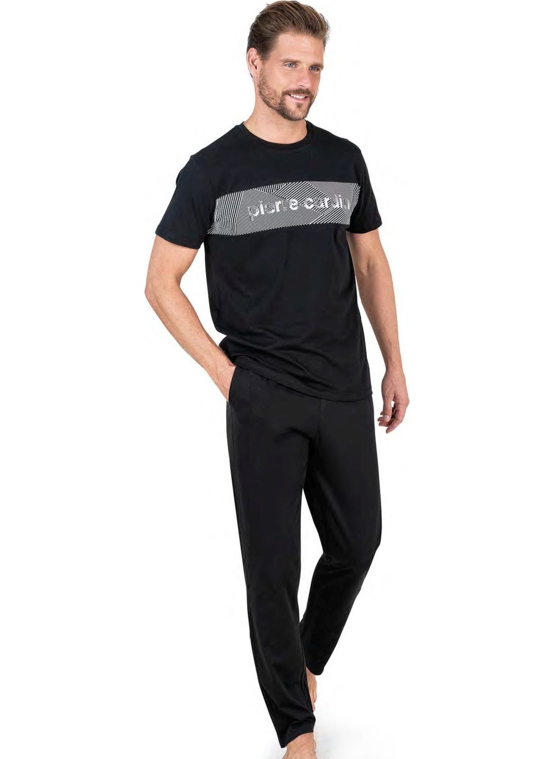 6050 Men's Black Short Sleeve Pajama Set