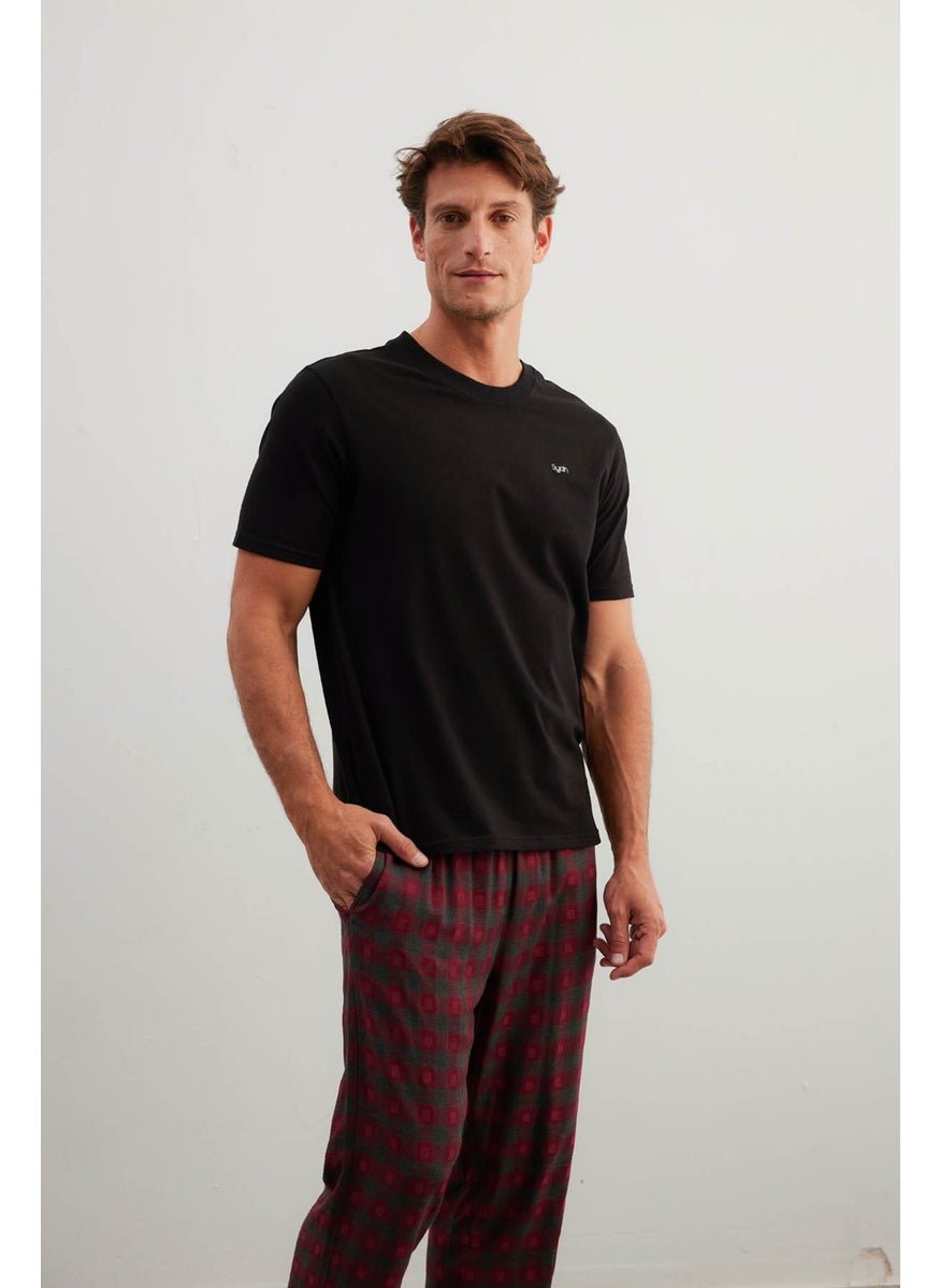 Men's Cotton Short Sleeve Long Pajama Set