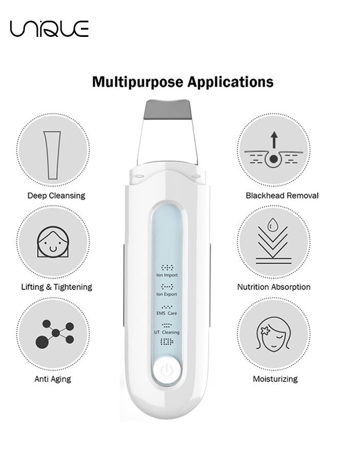 Ultrasonic Skin Scrubber - Face Skin Spatula Pore Cleaner Blackhead Remover Face Beauty Lifting Tool - with 4 Modes Facial Deep Cleansing Care Tool with Two Silicone Cases