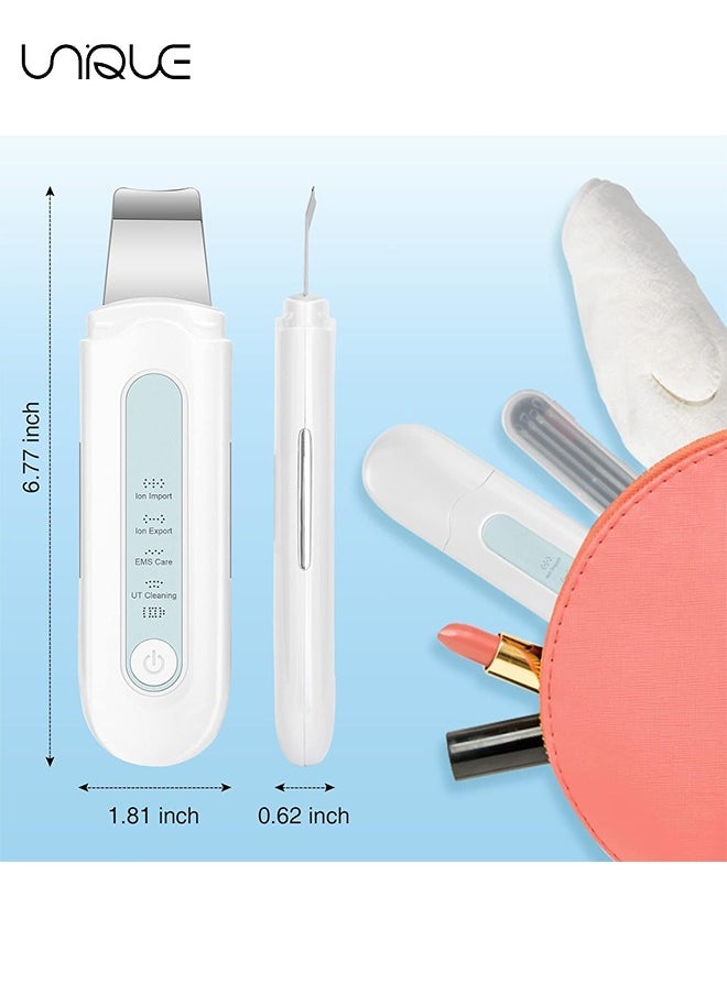 Ultrasonic Skin Scrubber - Face Skin Spatula Pore Cleaner Blackhead Remover Face Beauty Lifting Tool - with 4 Modes Facial Deep Cleansing Care Tool with Two Silicone Cases