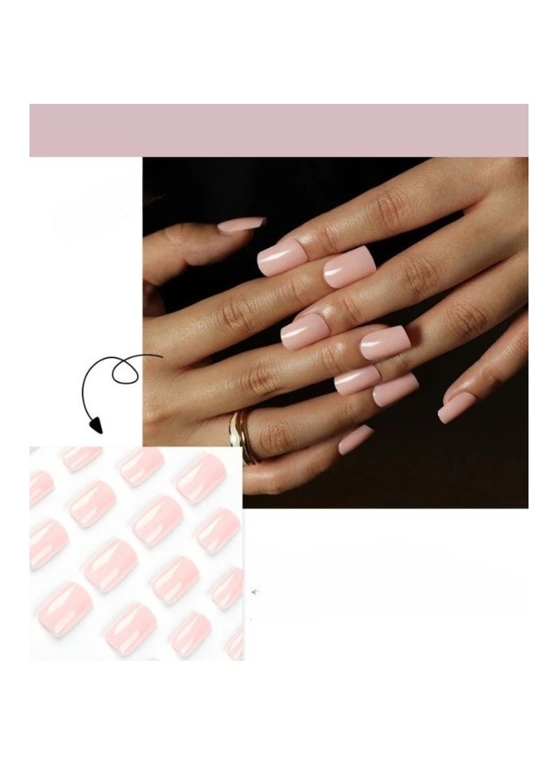 24-Piece Pack Press On Full Cover Nails Glue Free Convenience Light Pink