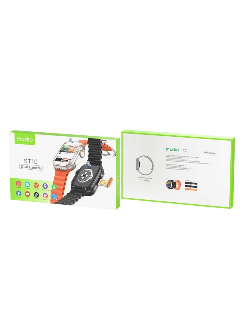 Modio ST10 Smartwatch with 2.2 Inch Display Dual Camera Sim Card Slot and 3 Pair Straps Designed for Ladies and Gents Silver