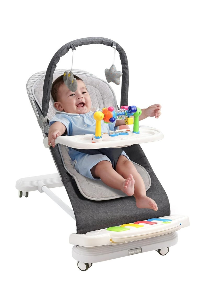 Baby Bouncer with Detachable Piano Toys, Baby Rocker with Feeding Tray