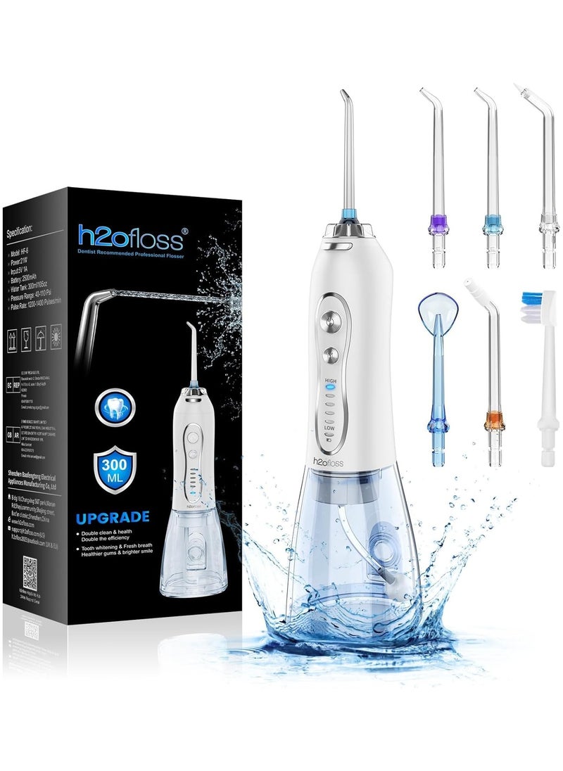 H2ofloss Water Flosser Professional Cordless Dental Oral Irrigator - Portable and Rechargeable IPX7 Waterproof Water Flossing for Teeth Cleaning