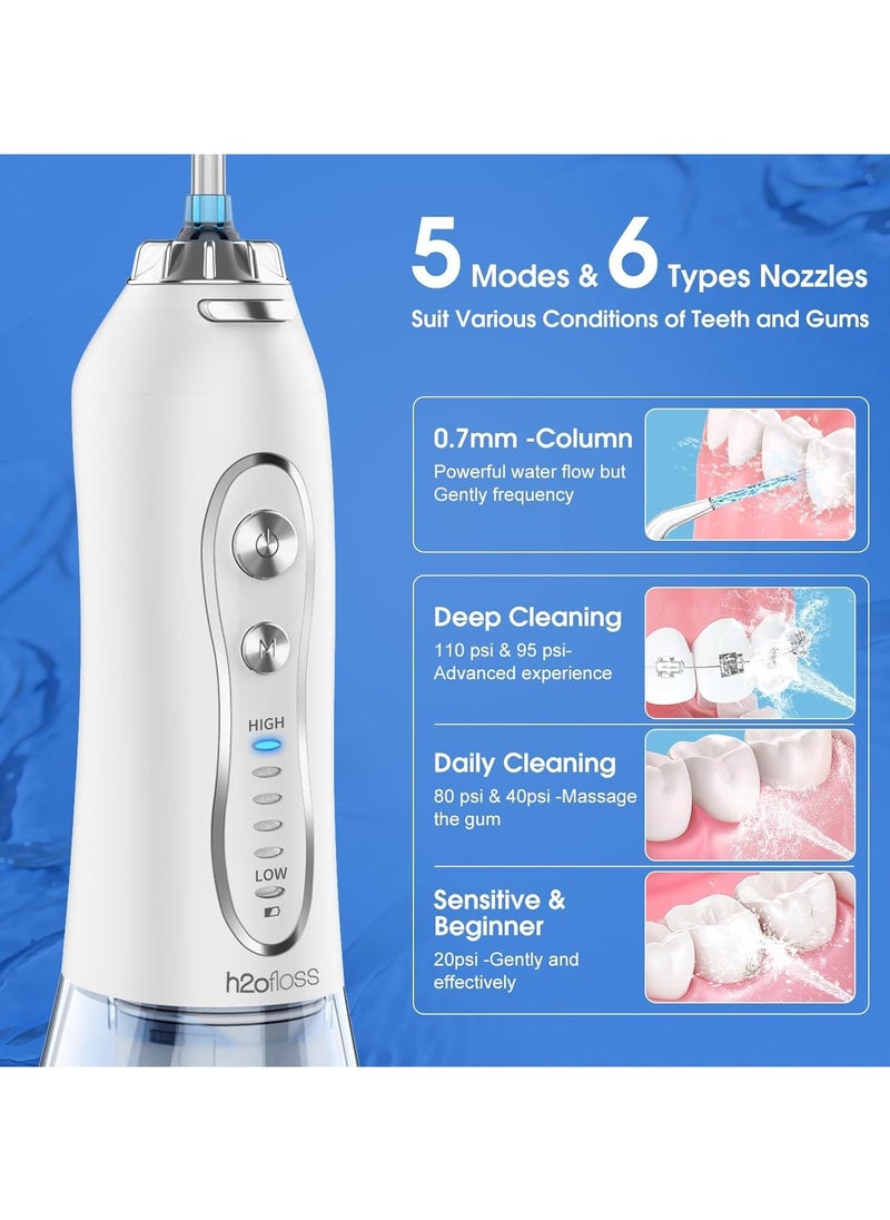 H2ofloss Water Flosser Professional Cordless Dental Oral Irrigator - Portable and Rechargeable IPX7 Waterproof Water Flossing for Teeth Cleaning