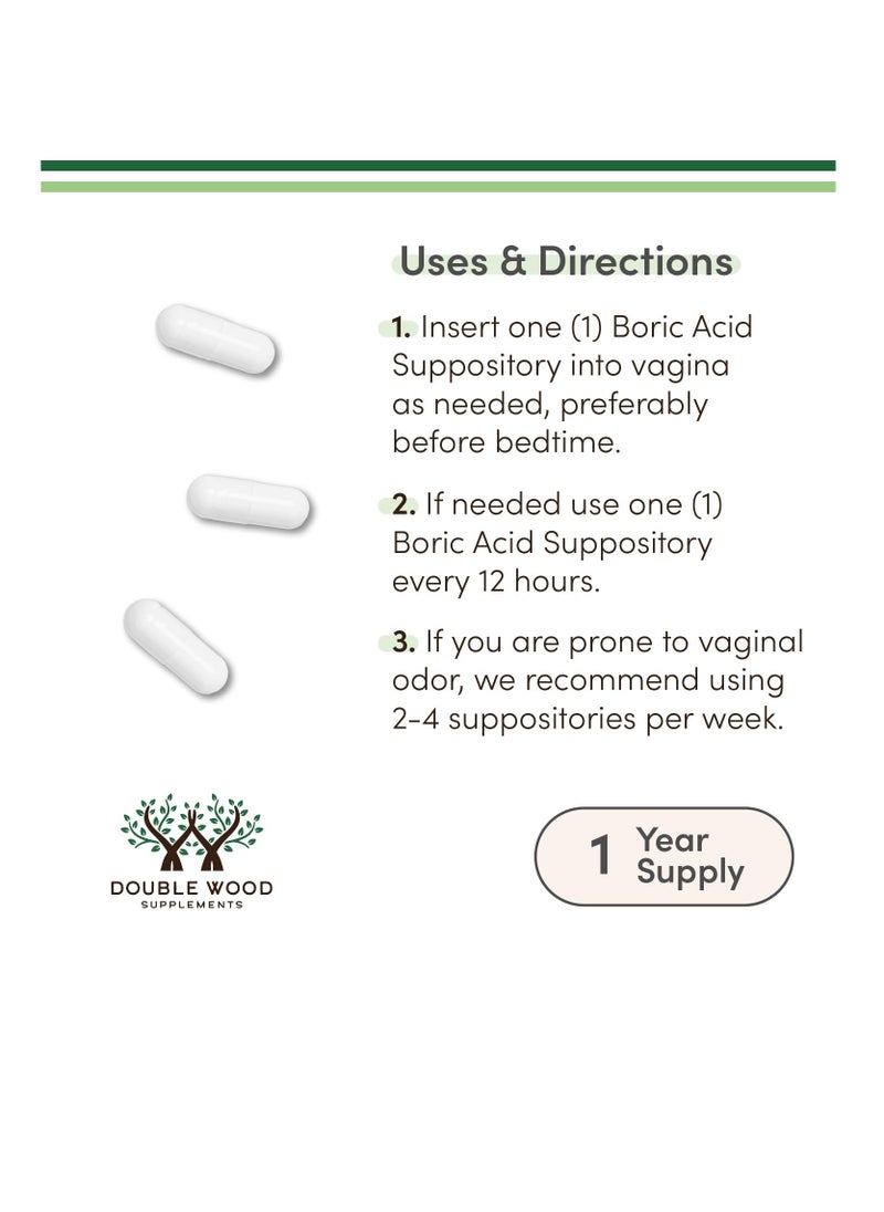 Boric Acid Suppositories (600mg Vaginal Suppository, 60 Count) Supports Vaginal pH Balance, Odor Control (USP Medical Grade Fine Powder, Easy Dissolve, Third Party Tested