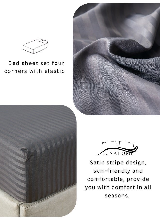 Fitted sheet with elastic corner 180*200+30cm with 2 pillow cases, bedsheet set 0f 3 piece king size, dark grey.