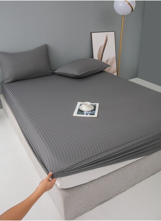 Fitted sheet with elastic corner 180*200+30cm with 2 pillow cases, bedsheet set 0f 3 piece king size, dark grey.