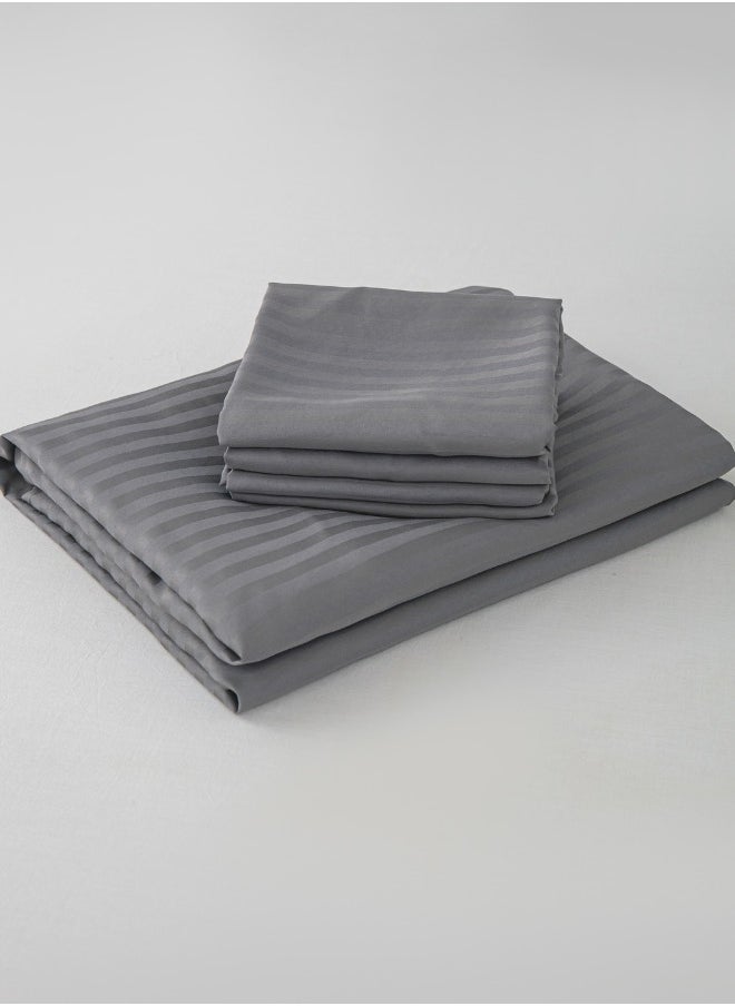 Fitted sheet with elastic corner 180*200+30cm with 2 pillow cases, bedsheet set 0f 3 piece king size, dark grey.