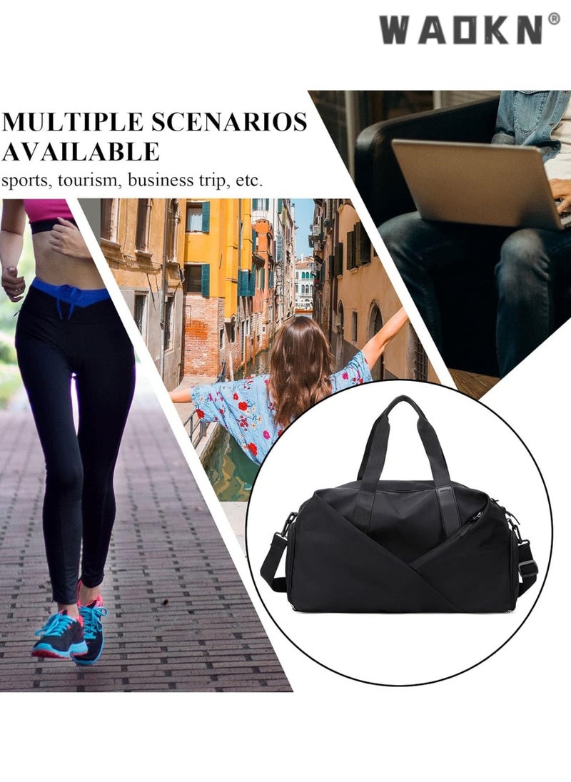 Sports Gym Bag for Women, Workout Duffel Bag Travel Bags Swim Sports Travel Gym Bag with Dry Wet Pocket and Shoe Compartment Travel bag Yoga Bag (Black)