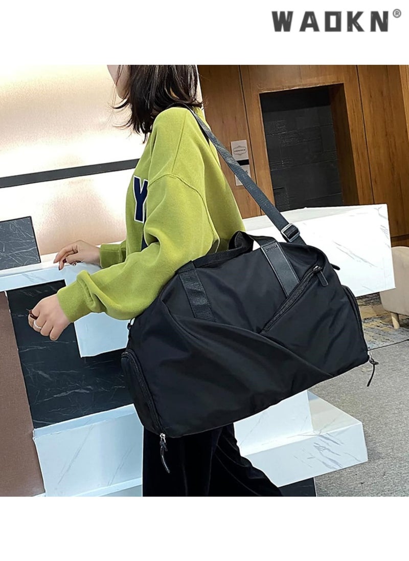 Sports Gym Bag for Women, Workout Duffel Bag Travel Bags Swim Sports Travel Gym Bag with Dry Wet Pocket and Shoe Compartment Travel bag Yoga Bag (Black)