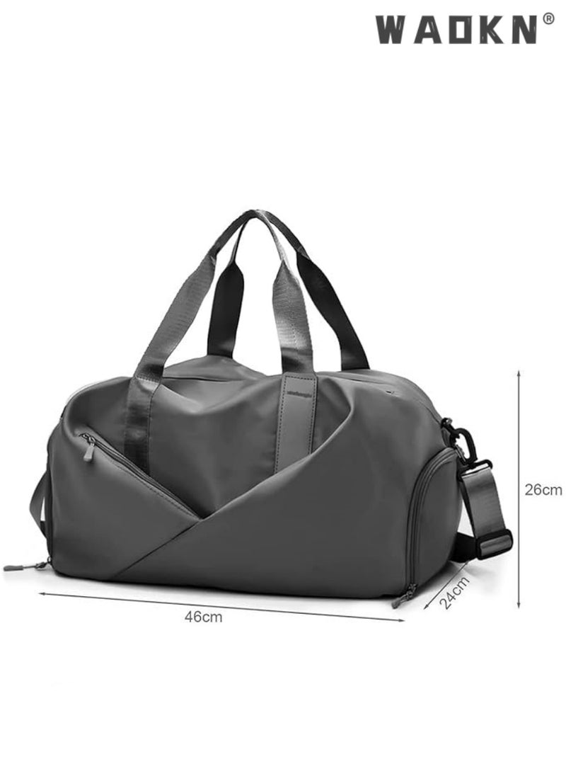 Sports Gym Bag for Women, Workout Duffel Bag Travel Bags Swim Sports Travel Gym Bag with Dry Wet Pocket and Shoe Compartment Travel bag Yoga Bag (Grey)