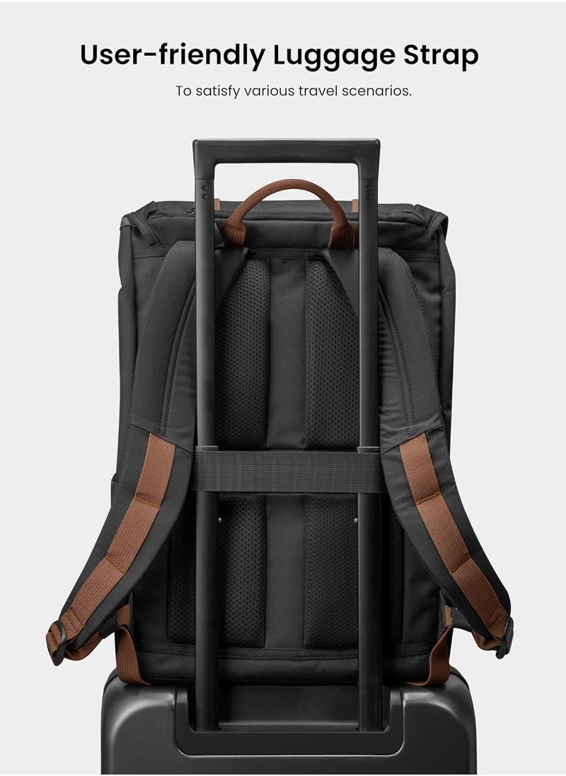 VintPack-TA1 Flap Laptop Backpack, Lightweight, Water-Resistant Travel Casual Daypack, Slim Durable Work-pack Rucksack for 13-16 Inch MacBook Laptop, Large Capacity, Eco-Friendly Backpack 22L