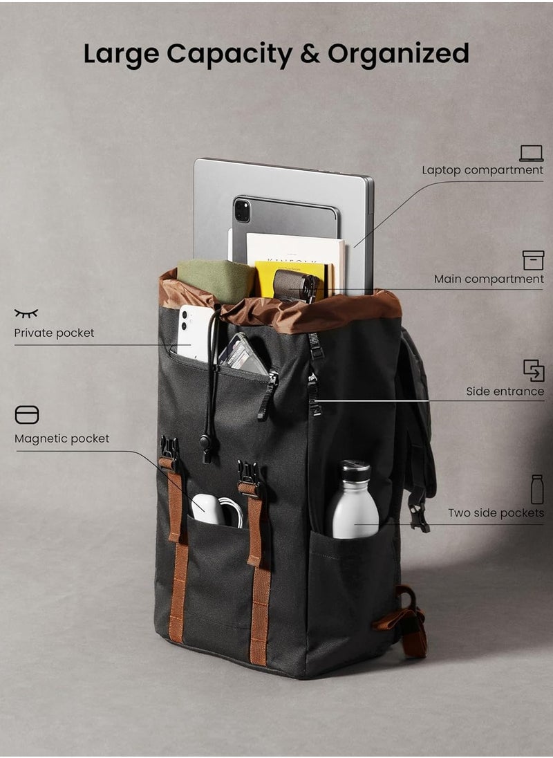 VintPack-TA1 Flap Laptop Backpack, Lightweight, Water-Resistant Travel Casual Daypack, Slim Durable Work-pack Rucksack for 13-16 Inch MacBook Laptop, Large Capacity, Eco-Friendly Backpack 22L