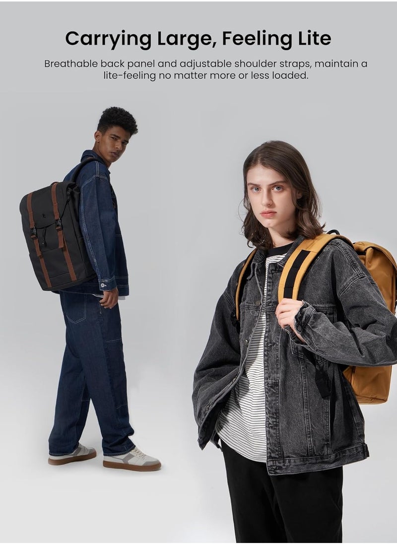 VintPack-TA1 Flap Laptop Backpack, Lightweight, Water-Resistant Travel Casual Daypack, Slim Durable Work-pack Rucksack for 13-16 Inch MacBook Laptop, Large Capacity, Eco-Friendly Backpack 22L