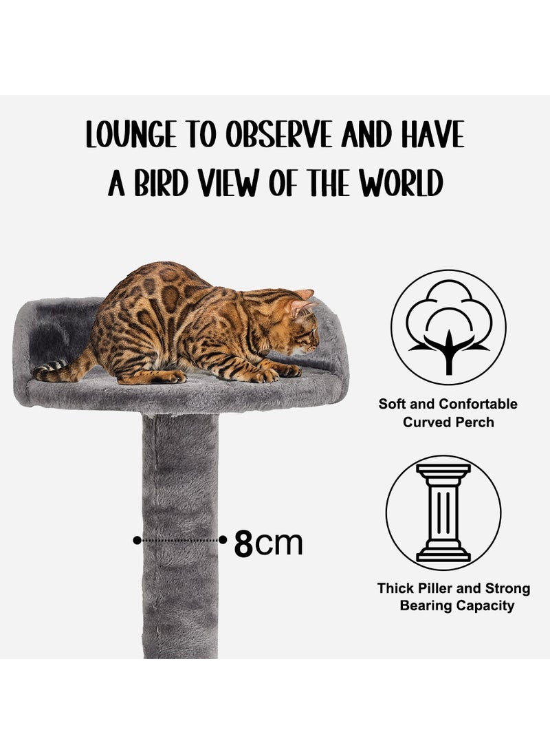 Cat tree, Carpet Cat tower with Condo, Top Perch, and Scratching Post, Cat Activity, Cat Climbing Tower, Cat Furniture with Squeaky Cat Toy, Mice with Balls, Plush Toy, Indoor Cat Tree 102 cm (Grey)