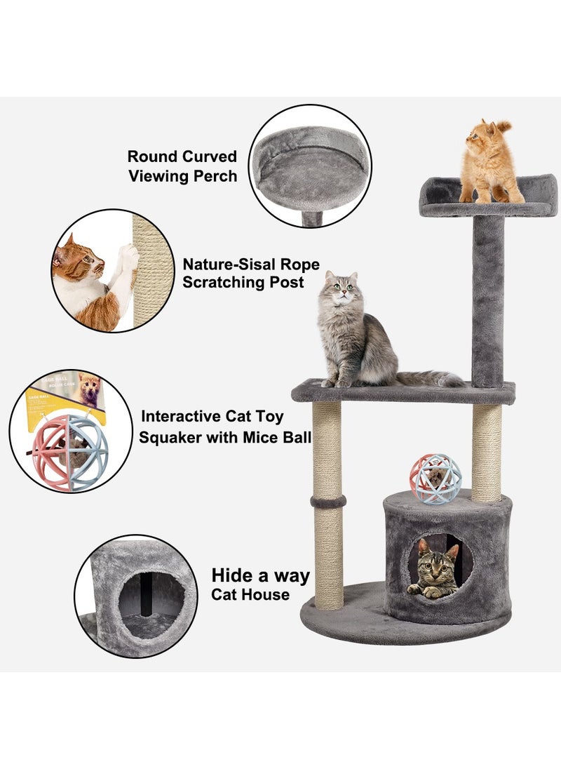 Cat tree, Carpet Cat tower with Condo, Top Perch, and Scratching Post, Cat Activity, Cat Climbing Tower, Cat Furniture with Squeaky Cat Toy, Mice with Balls, Plush Toy, Indoor Cat Tree 102 cm (Grey)