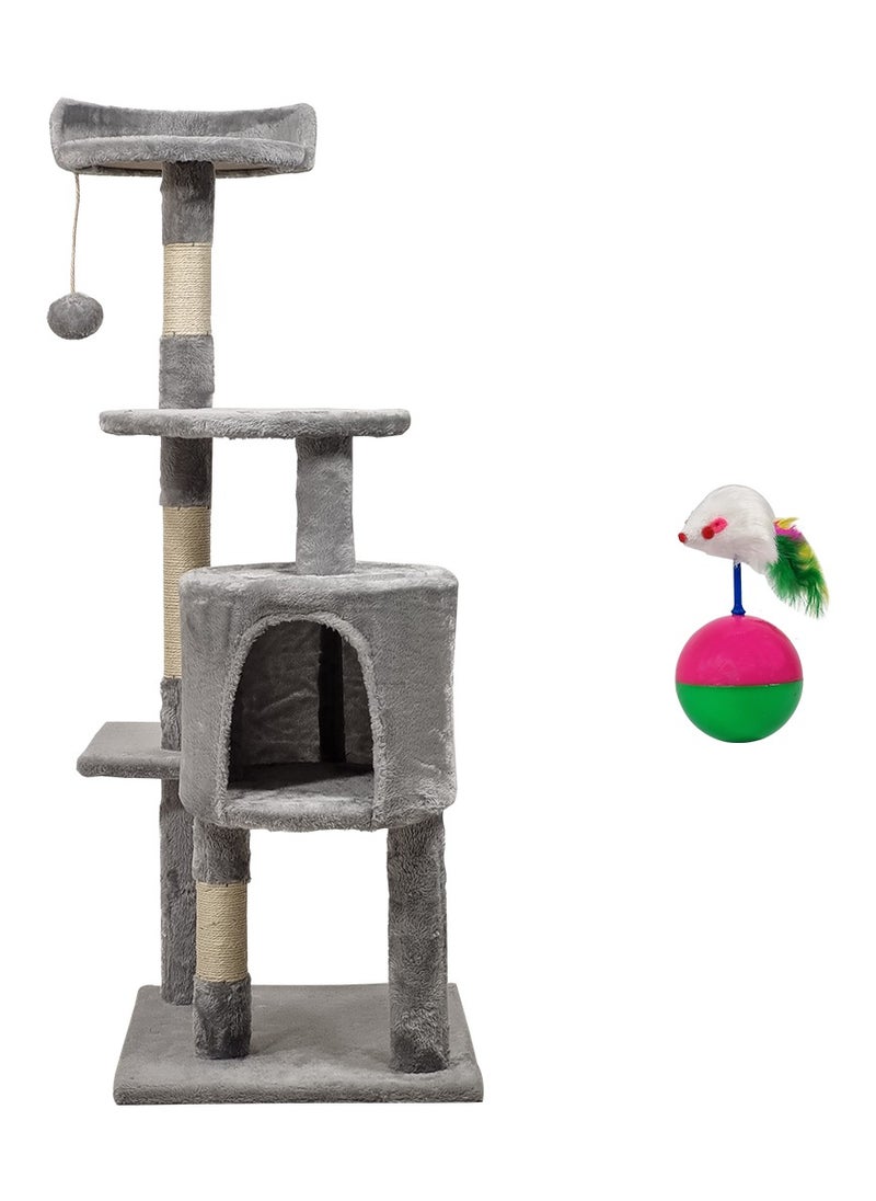 Multi-layer cat tree with Mice balance swing tumbler ball, Interactive toy ball, Indoor cat tree tower with Soft fabric condo, Top perch, and Sisal scratch post, Cat activity tower 112 cm (Grey)