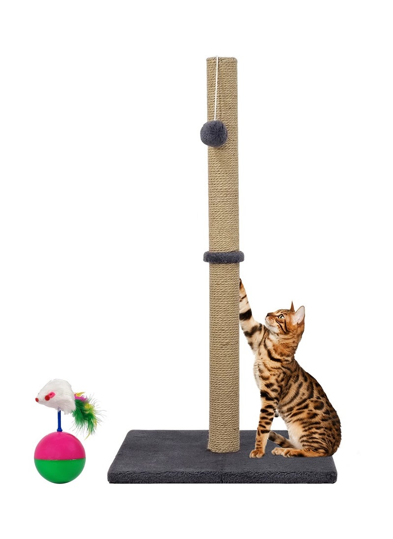 Cat tree scratching post with Faux Fur Feather Mouse, Hanging ball, Durable sisal rope, and Smooth plush cover, Scratch-resistant activity center, Ideal for indoor cats 75 cm (Grey)