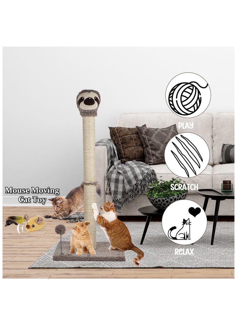 Cat Scratcher, Cat scratching post with Spring ball, Indoor Cat Scratching Post, Natural Sisal Rope, Warmie Sloth Cat Scratcher with Cat squeaky toy, Electronic pet chasing toy 95 cm (Beige)