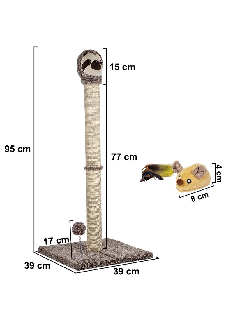 Cat Scratcher, Cat scratching post with Spring ball, Indoor Cat Scratching Post, Natural Sisal Rope, Warmie Sloth Cat Scratcher with Cat squeaky toy, Electronic pet chasing toy 95 cm (Beige)