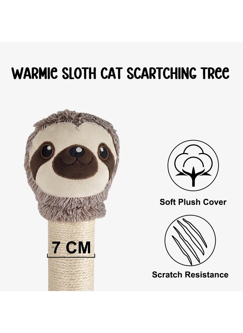 Cat Scratcher, Cat scratching post with Spring ball, Indoor Cat Scratching Post, Natural Sisal Rope, Warmie Sloth Cat Scratcher with Cat squeaky toy, Electronic pet chasing toy 95 cm (Beige)