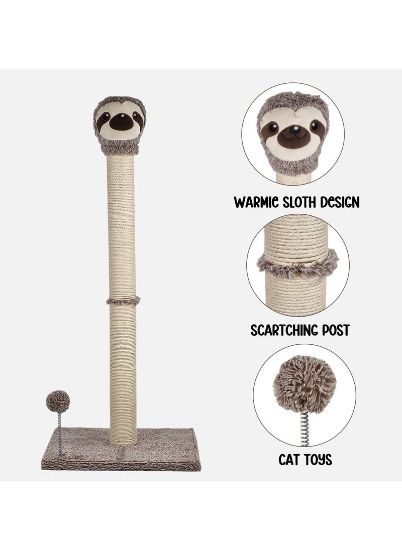 Cat Scratcher, Cat scratching post with Spring ball, Indoor Cat Scratching Post, Natural Sisal Rope, Warmie Sloth Cat Scratcher with Cat squeaky toy, Electronic pet chasing toy 95 cm (Beige)