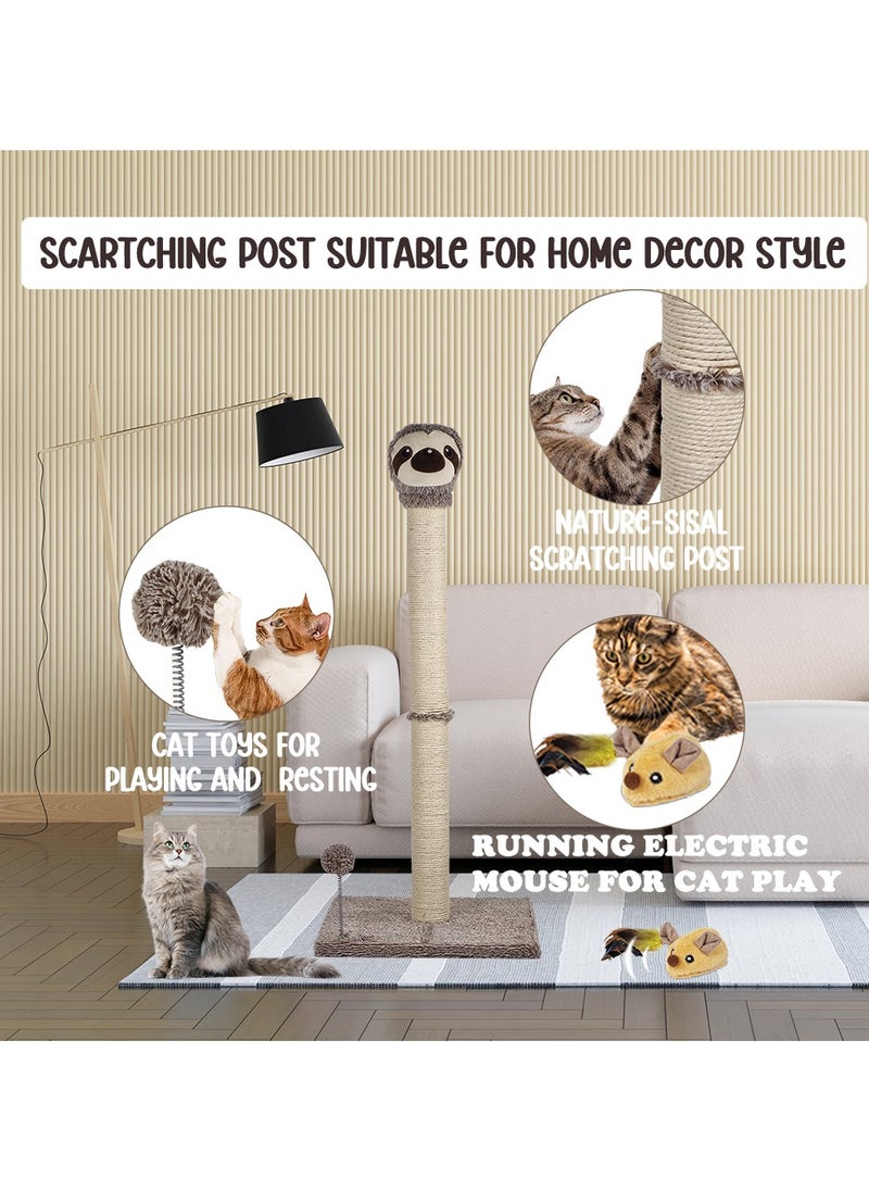 Cat Scratcher, Cat scratching post with Spring ball, Indoor Cat Scratching Post, Natural Sisal Rope, Warmie Sloth Cat Scratcher with Cat squeaky toy, Electronic pet chasing toy 95 cm (Beige)