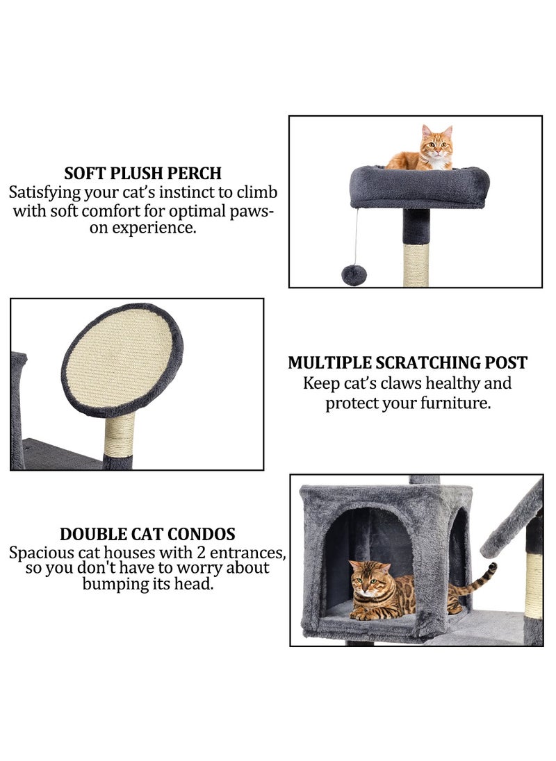 Cat tree tower with Cat turntable toy, Soft perch, Scratching posts, Hanging toys, and Cozy cat condos, Multi-functional cat tree for Indoor cats, Easy to assemble 160 cm (dark grey)