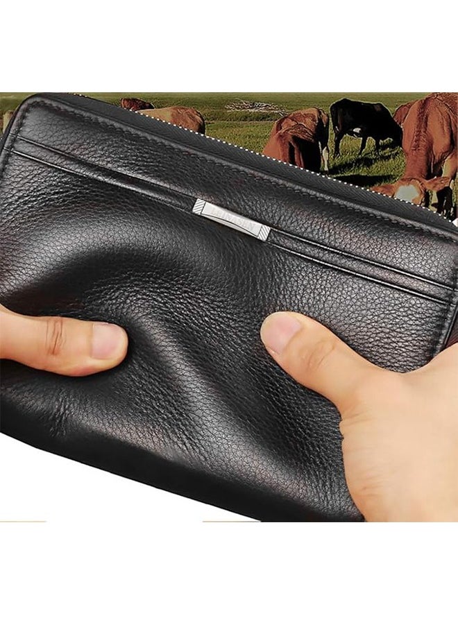 Mens Wallet Long Wallet Leather Clutch Large Business Handbag Cell Phone Card Holder Case Gift for Men Father Son Husband Boyfriend