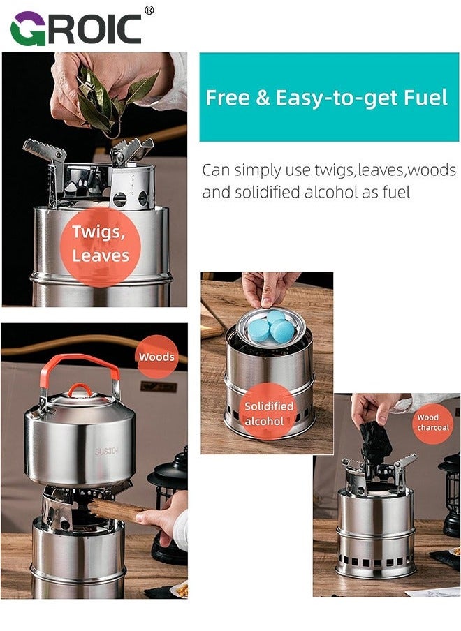 Camping Wood Stove, Portable Mini Backpacking Stove for Outdoor Hiking Traveling Picnic BBQ with Storage Bag