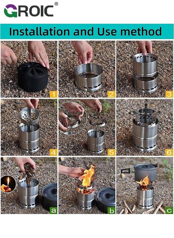 Camping Wood Stove, Portable Mini Backpacking Stove for Outdoor Hiking Traveling Picnic BBQ with Storage Bag