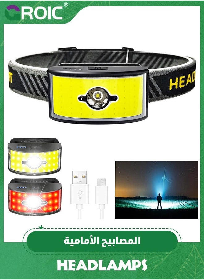 Rechargeable Headlamp Flashlight, 5000 Lumen Headlight, 3 Beam Led Headlamp,6 Lighting Modes, Lightweight Waterproof Light Bar Headlamp, Suitable for Outdoor, Running, Fishing, Camping