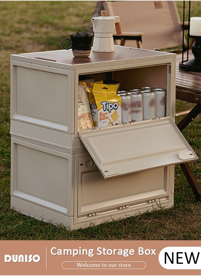 Camping Storage Box,Outdoor Storage Bin with Wooden Lid,Large Capacity Folding Storage Case, Lightweight Folding Picnic Table Camping Table and Storage for Outdoor Cooking Picnic Camp