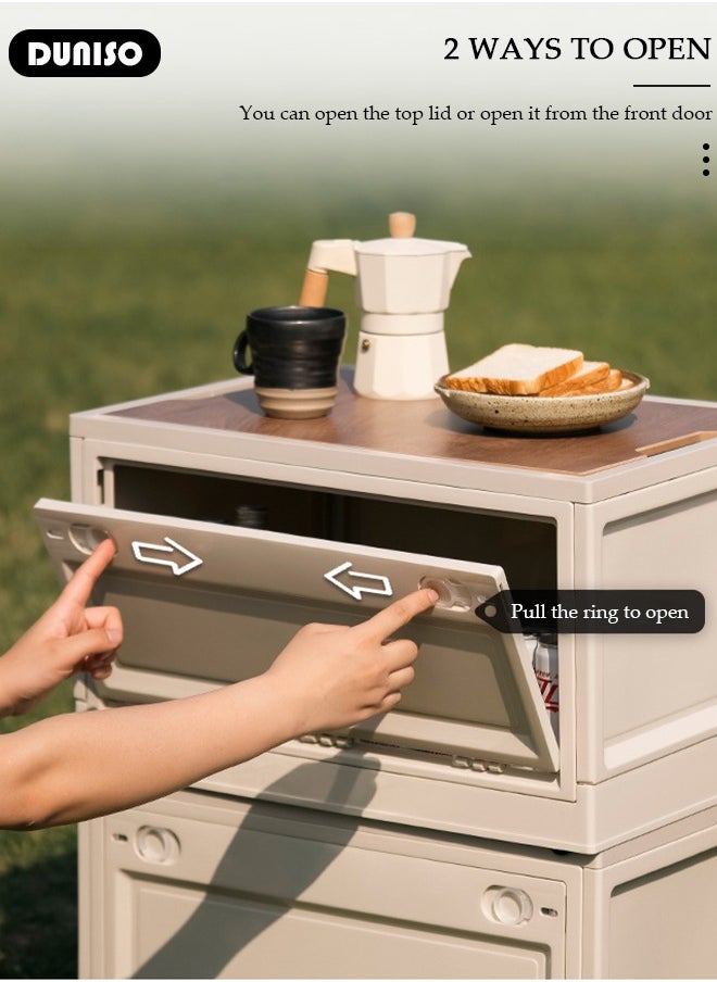 Camping Storage Box,Outdoor Storage Bin with Wooden Lid,Large Capacity Folding Storage Case, Lightweight Folding Picnic Table Camping Table and Storage for Outdoor Cooking Picnic Camp