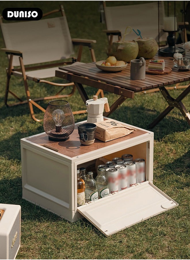 Camping Storage Box,Outdoor Storage Bin with Wooden Lid,Large Capacity Folding Storage Case, Lightweight Folding Picnic Table Camping Table and Storage for Outdoor Cooking Picnic Camp