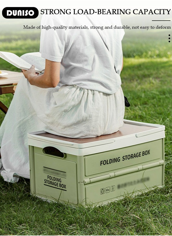 Portable Camping Storage Box,Outdoor Storage Bin with Wooden Lid,Large Capacity Folding Storage Case with Handle, Lightweight Folding Picnic Table Camping Table and Storage for Outdoor Cooking Picnic Camp