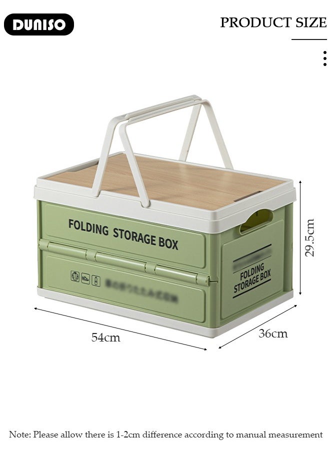 Portable Camping Storage Box,Outdoor Storage Bin with Wooden Lid,Large Capacity Folding Storage Case with Handle, Lightweight Folding Picnic Table Camping Table and Storage for Outdoor Cooking Picnic Camp