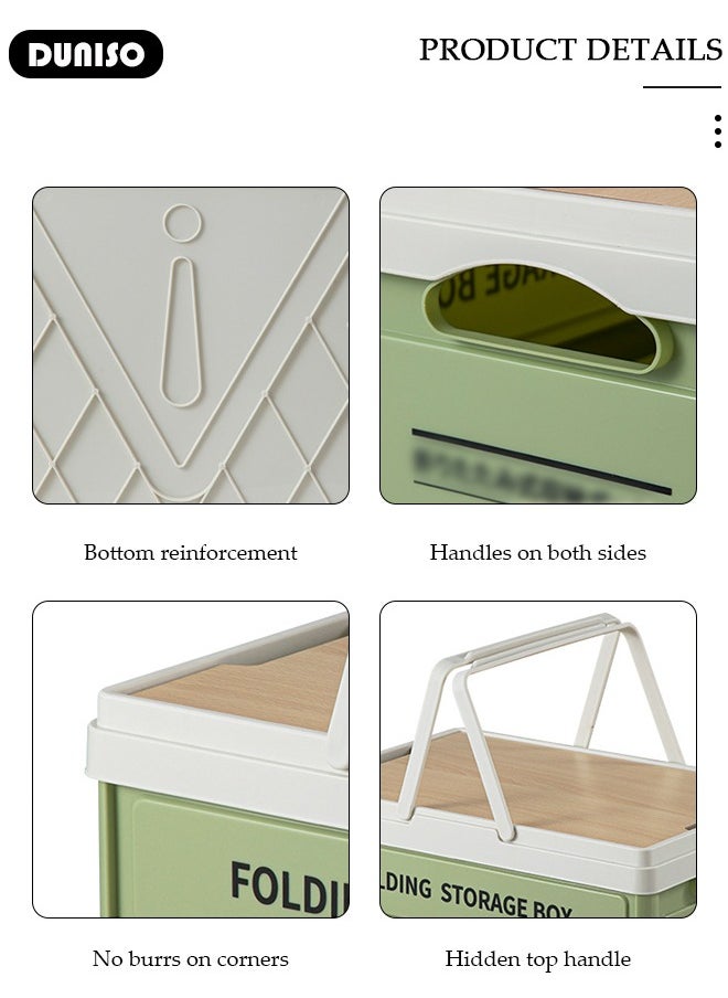 Portable Camping Storage Box,Outdoor Storage Bin with Wooden Lid,Large Capacity Folding Storage Case with Handle, Lightweight Folding Picnic Table Camping Table and Storage for Outdoor Cooking Picnic Camp