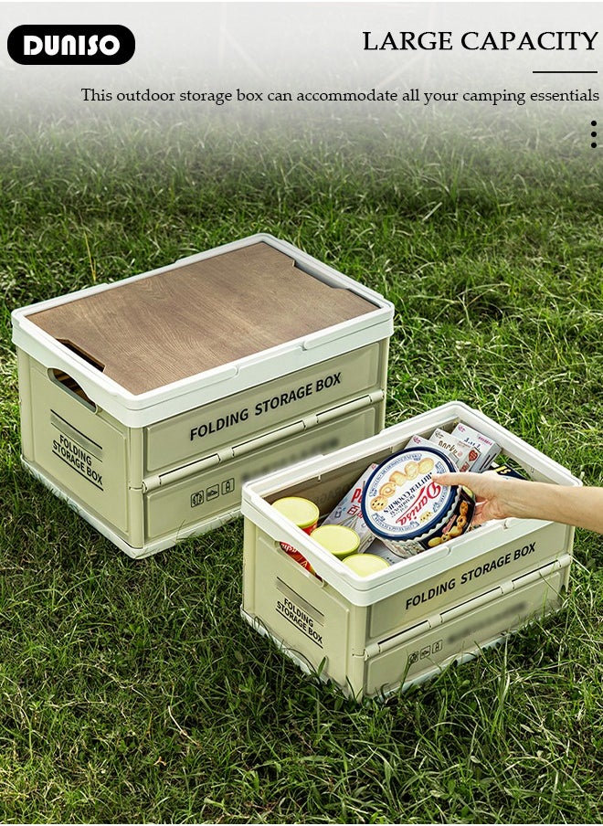 Portable Camping Storage Box,Outdoor Storage Bin with Wooden Lid,Large Capacity Folding Storage Case with Handle, Lightweight Folding Picnic Table Camping Table and Storage for Outdoor Cooking Picnic Camp