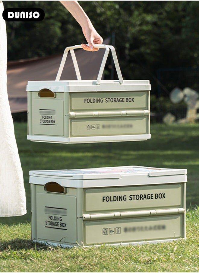 Portable Camping Storage Box,Outdoor Storage Bin with Wooden Lid,Large Capacity Folding Storage Case with Handle, Lightweight Folding Picnic Table Camping Table and Storage for Outdoor Cooking Picnic Camp