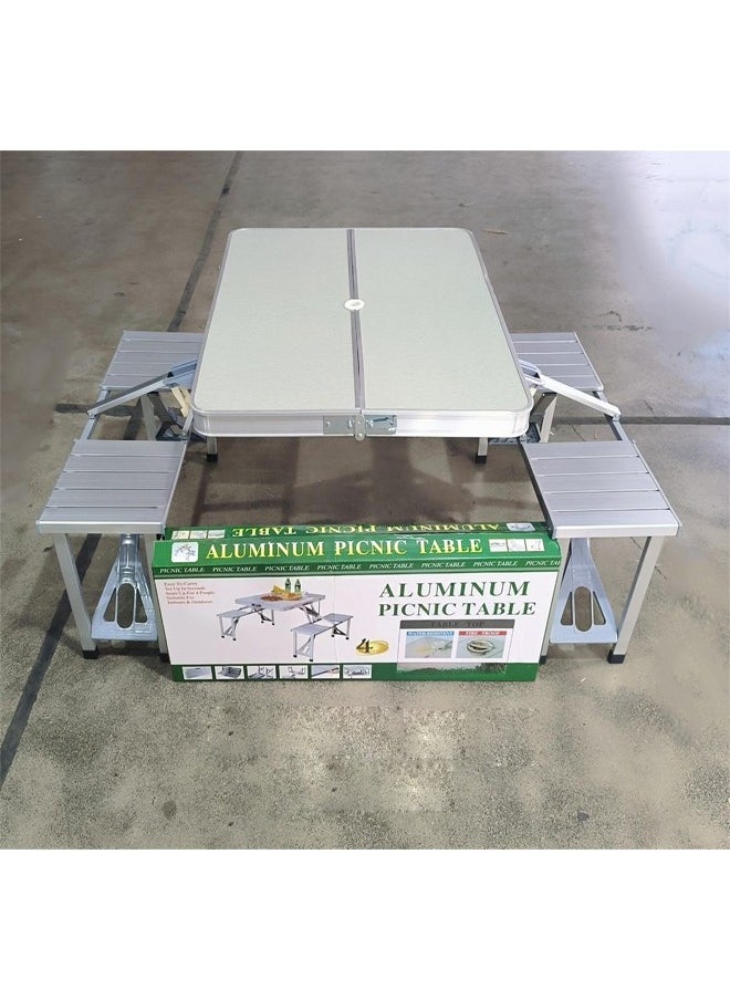 Portable Aluminum Picnic Table with 4 Built-In Seats, Foldable and Lightweight Design