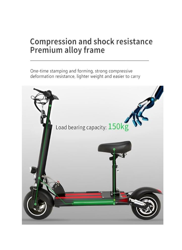 48V Electric Scooter for Adults | 350W Brushless Motor, Foldable Design with Key Display, Bluetooth, & Suspension | 10