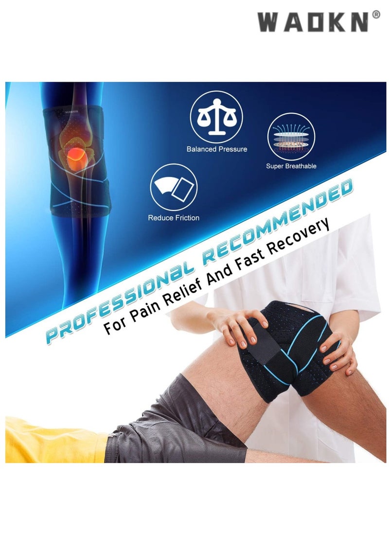 Knee Brace, Professional Knee Support, Pain Relief, Knee Support with Patella Gel Pad and Side Stabilizer, Adjustable Compression Knee Brace for Meniscus Tear, ACL, Joint Pain, Runners