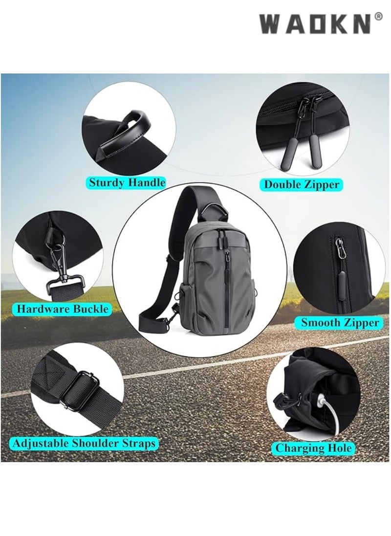 Trendy Slanted Single Shoulder Chest Bag, Travel Sports Casual Bag with USB Charging Interface