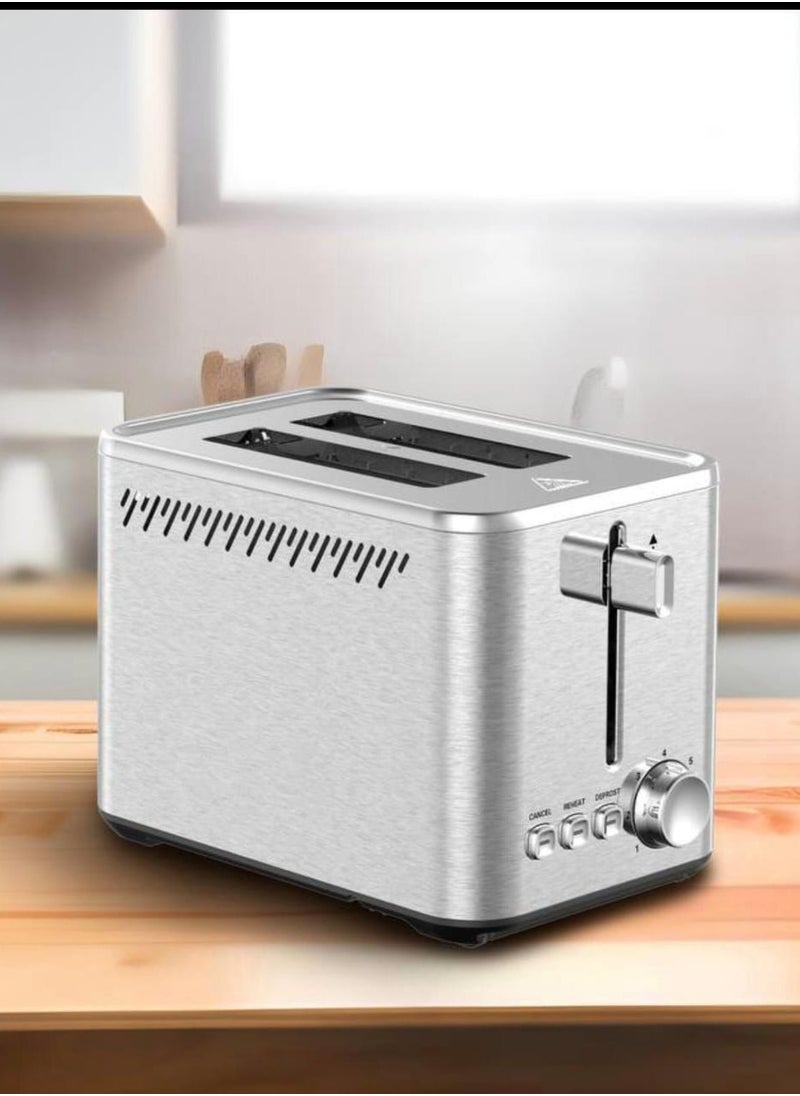 Bread Toaster 2 Slices with Adjustable Temperature Stainless Steel Toaster with Cancel, Reheat & Defrost Functions Bread, Sandwich, Snack, Grill, Warmer