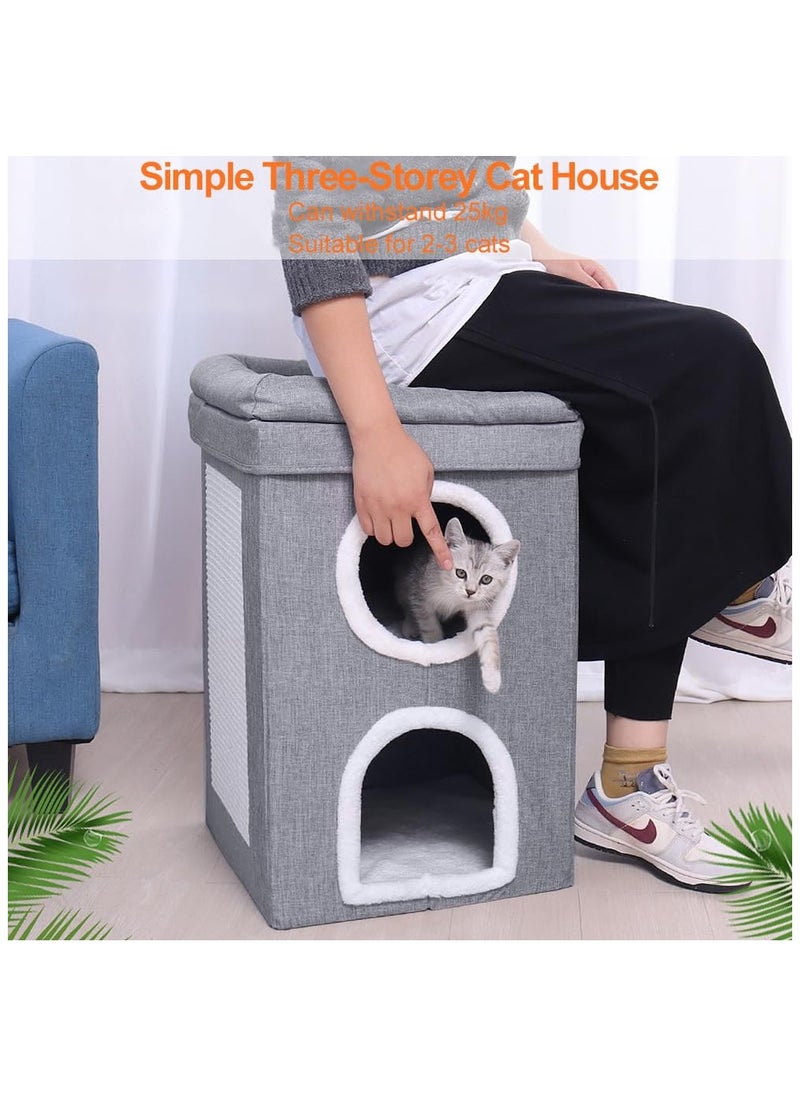 4 In 1 Cat House Large Kitten Cave Foldable Pet Bed With Balcony And Cube Cat Scratching Pad Pet Sleeping Cot Cat Play Center 40x40x64Cm